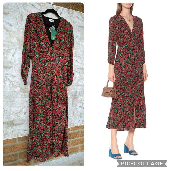 RIXO London Women's Red Katie Paisley Crepe Midi Dress size UK XL USA size 12 - Picture 3 of 13